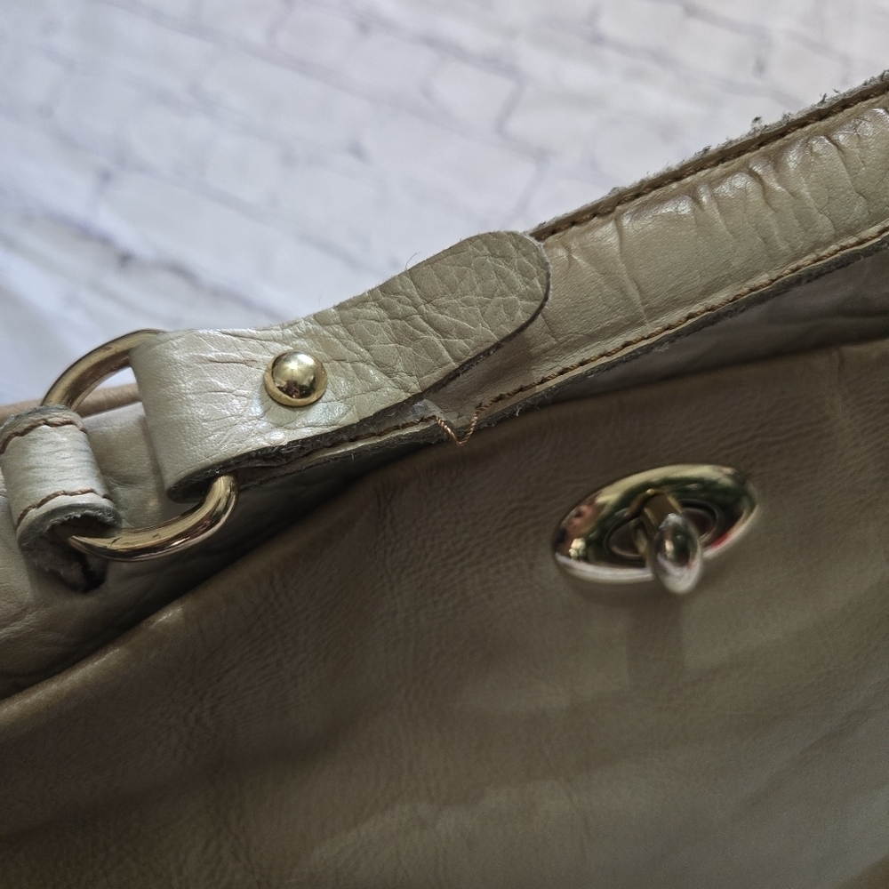 Made In Old Itay Leather Beige&Brown Satchel Hand Bag to Adjustable Crossbody - Picture 12 of 17